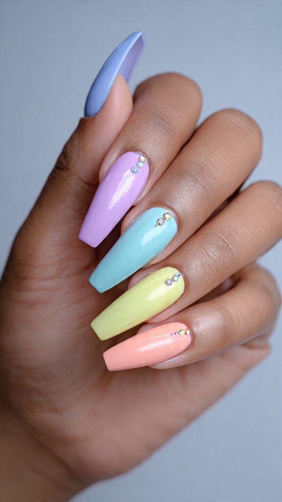 coffin-shaped-acrylic-nails-each-nail-a-different- coffin shaped acrylic nails each nail a different