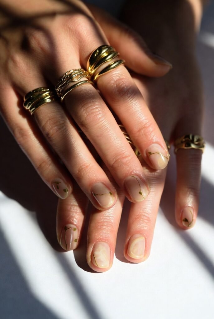 beige stone texture nails