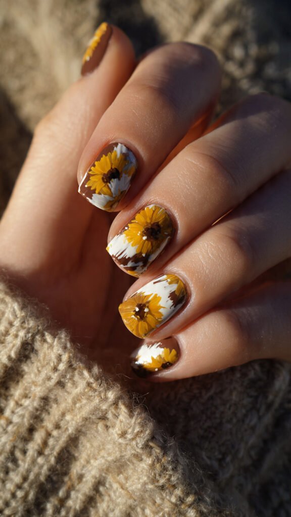 abstract-sunflower-nail-art-on-short-nails-modern-