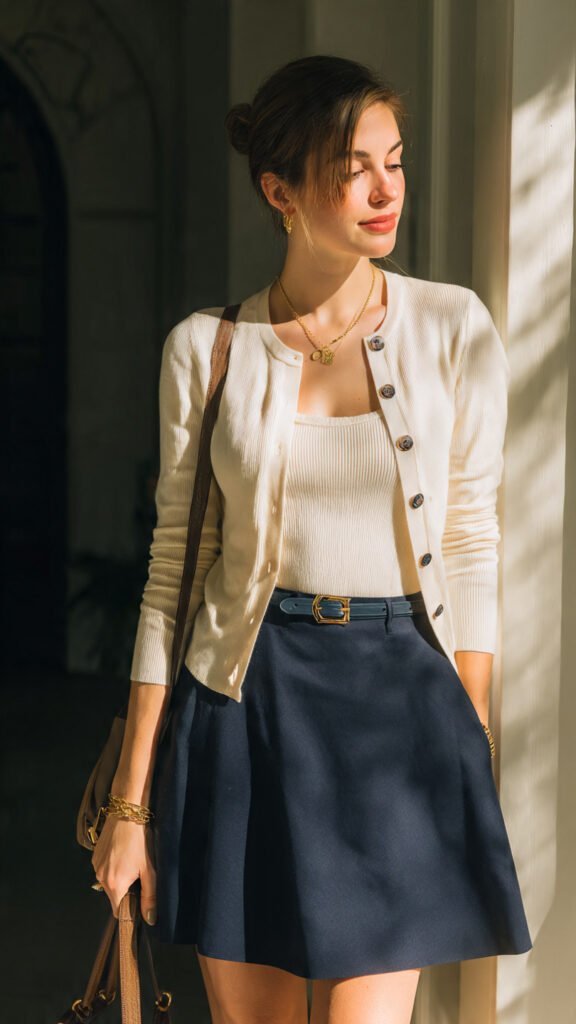 The Cardigan with an A-Line Skirt