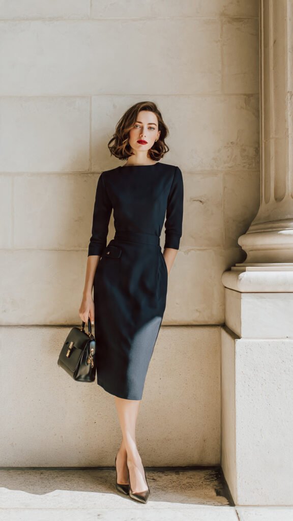 the Structured Dress with Minimal Leather Accessories