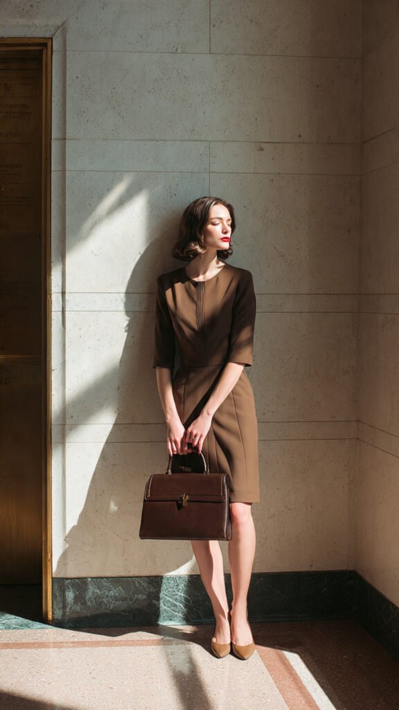 the Structured Dress with Minimal Leather Accessories