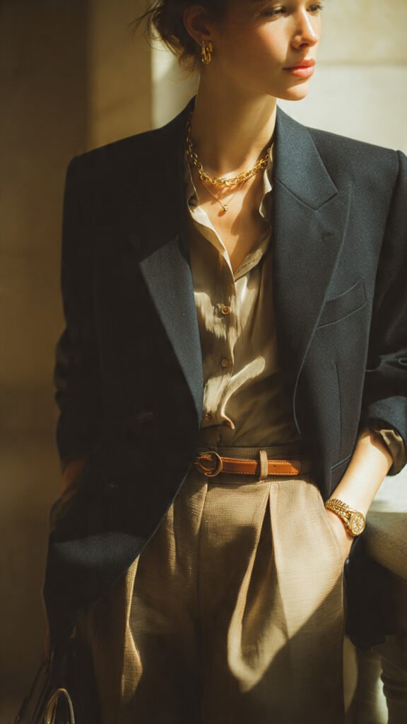 candid-photo-of-a-stylish-woman-in-old-money-aesth (1), blazer and straight trouser
