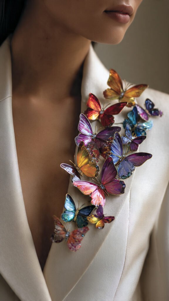close-up-cluster-of-multiple-butterfly-brooches-on