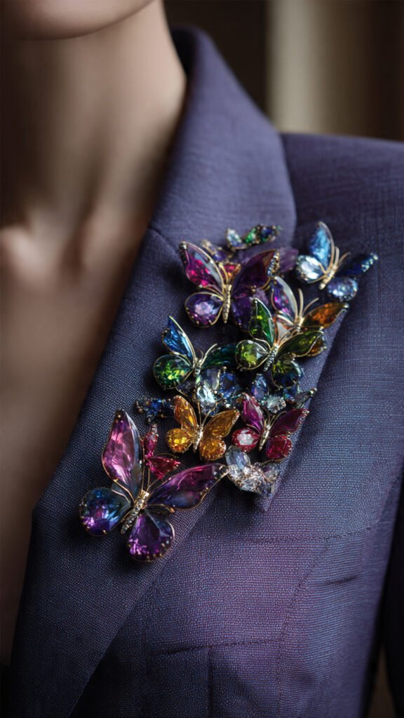 close-up-cluster-of-multiple-butterfly-brooches-on