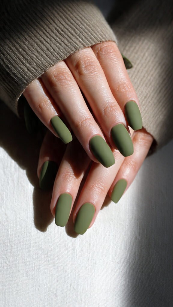 Olive Green Minimal Nails