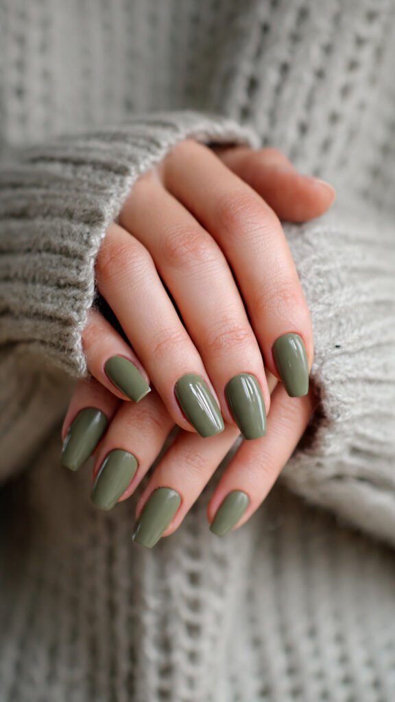Olive Green Minimal Nails