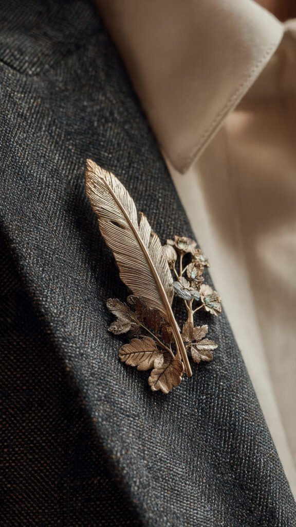 close-up-of-leaf-and-foliage-brooches-on-a-tailore