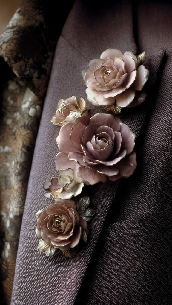 close-up-of-multiple-rose-brooches-stacked-on-a-so