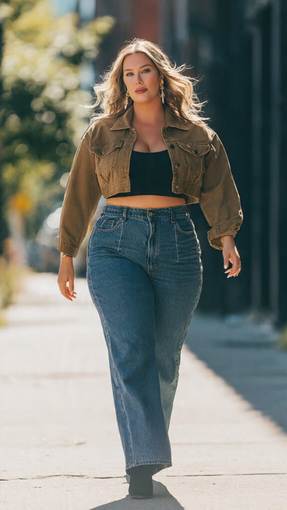 Cropped Jacket with High-Waist Jeans