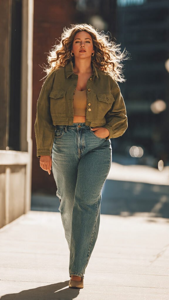 Cropped Jacket with High-Waist Jeans