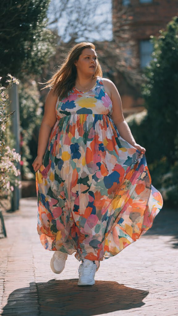 Floral Maxi Dress with White Shoes