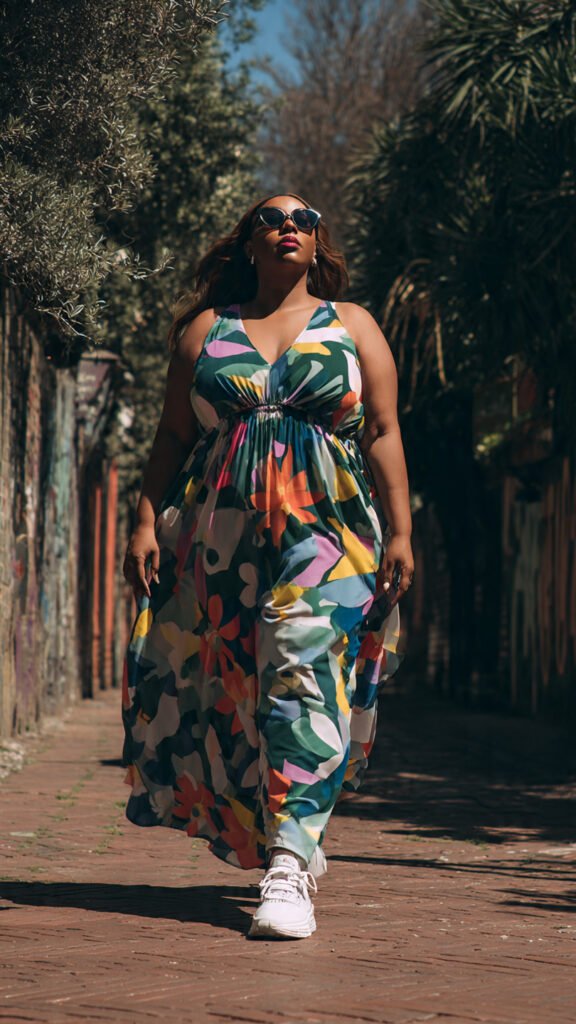 Floral Maxi Dress with White Shoes