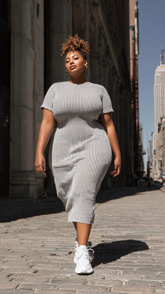 Ribbed Knit Dress with Sneakers