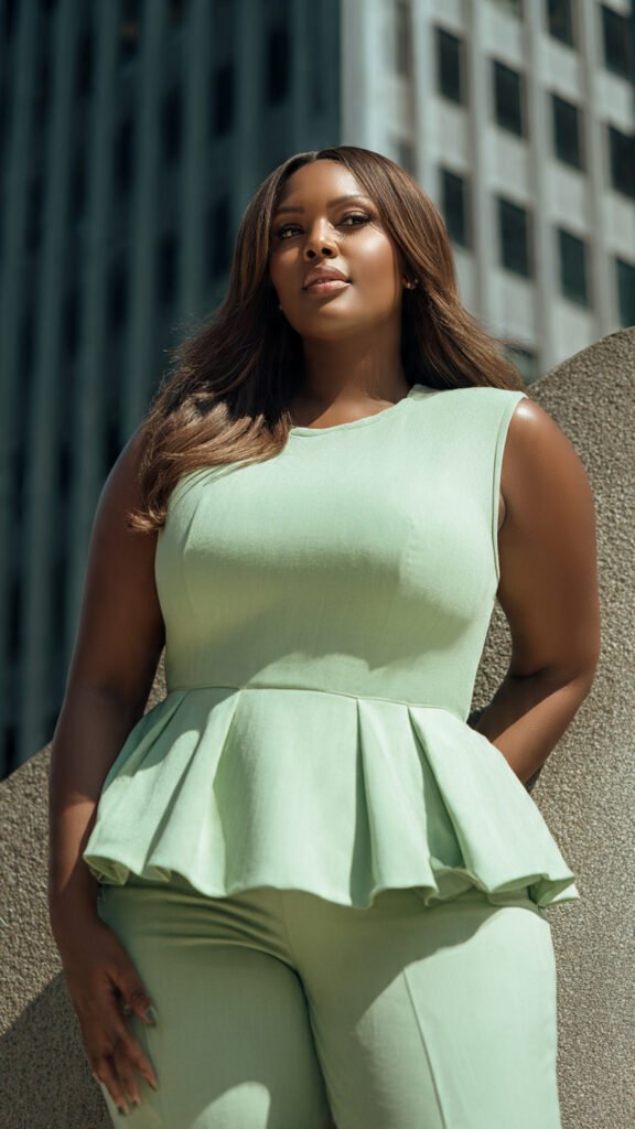 Peplum Top with Straight-Leg Pants