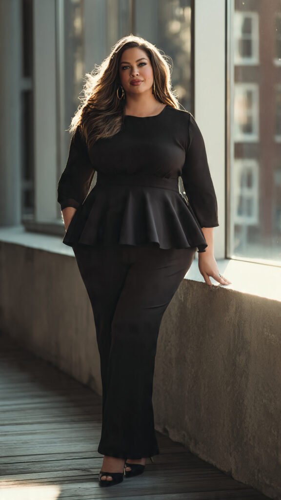 Peplum Top with Straight-Leg Pants