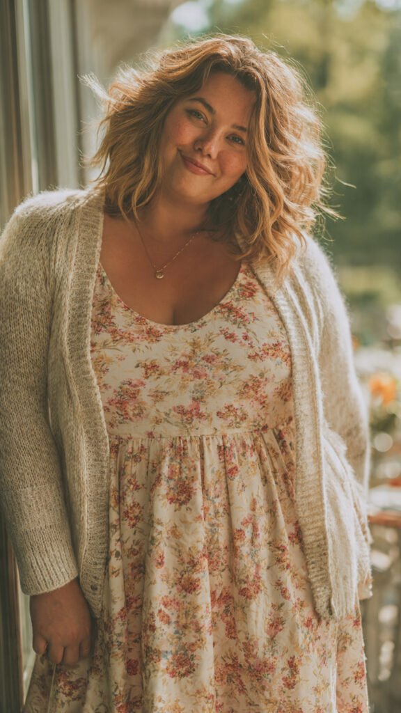 Cottagecore Floral Midi with Cardigan