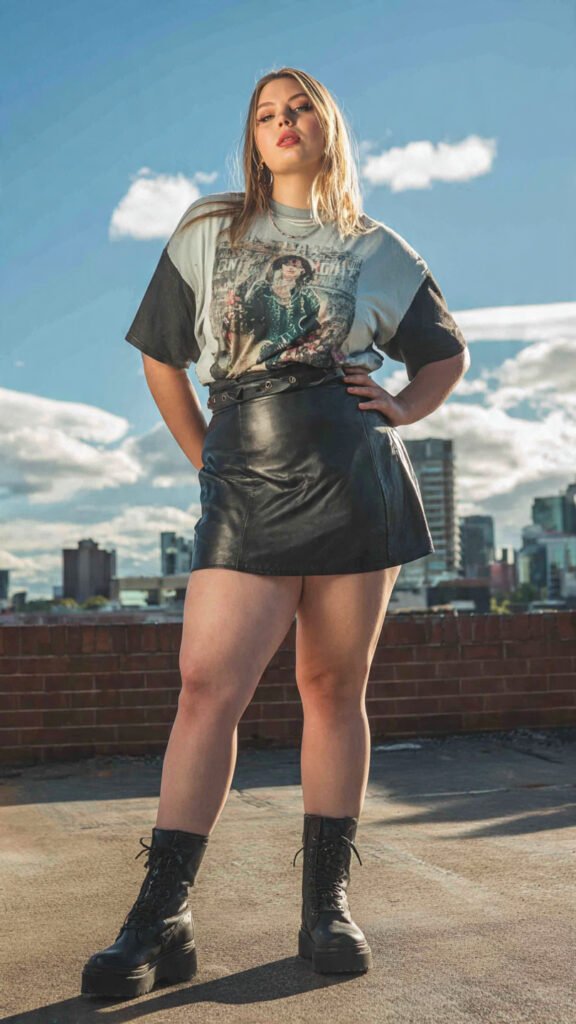  Graphic Tee with a Leather Skirt