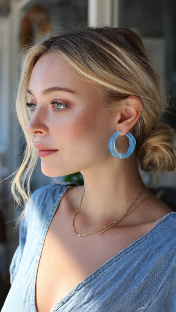 Aqua Glass Statement Hoops
