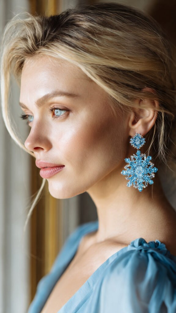 snowflake earrings icy blue snowflake earrings icy blue