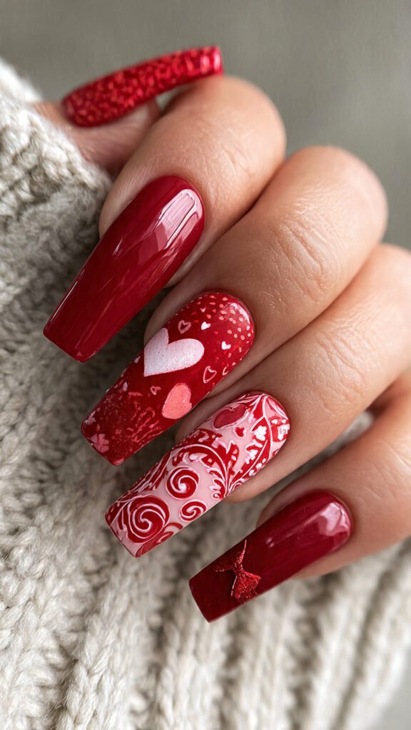 mix-and-match-red-nail-art-on-long-coffin-shaped-n