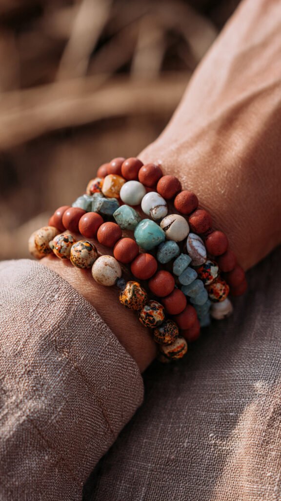 Boho and Handmade Aesthetics  Boho and handmade beaded bracelets continue to hold strong relevance due to their connection with craftsmanship and individuality. These pieces often incorporate mixed materials such as wood, clay, shell, and irregular glass beads, resulting in designs that feel less manufactured and more personal. The slight imperfections in shape and color variation contribute to their appeal, especially among audiences looking for authenticity or alignment with handmade and sustainable aesthetics.