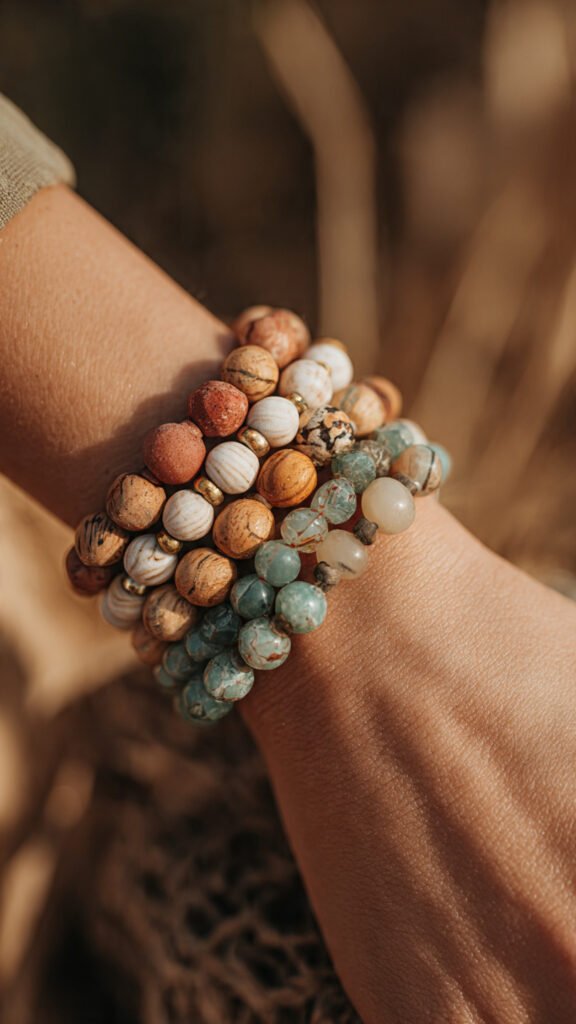 Boho and Handmade Aesthetics  Boho and handmade beaded bracelets continue to hold strong relevance due to their connection with craftsmanship and individuality. These pieces often incorporate mixed materials such as wood, clay, shell, and irregular glass beads, resulting in designs that feel less manufactured and more personal. The slight imperfections in shape and color variation contribute to their appeal, especially among audiences looking for authenticity or alignment with handmade and sustainable aesthetics.