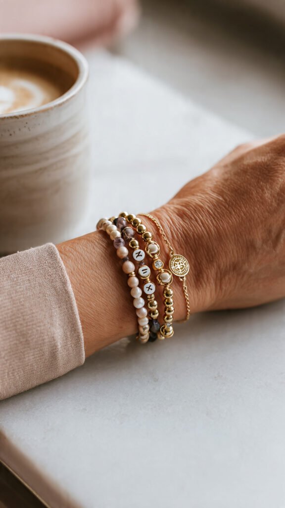 Personalization and Meaning  Personalization has become a key driver of demand, especially in the gifting market. Beaded bracelets featuring initials, names, zodiac symbols, or birthstones offer a sense of individuality that mass-produced jewelry often lacks. However, the trend has matured beyond overt customization. Instead of loud, brightly colored letter beads, there is a shift toward more refined personalization, where meaning is embedded subtly through material choice or small design elements. This makes the bracelets feel more timeless and less trend-dependent.