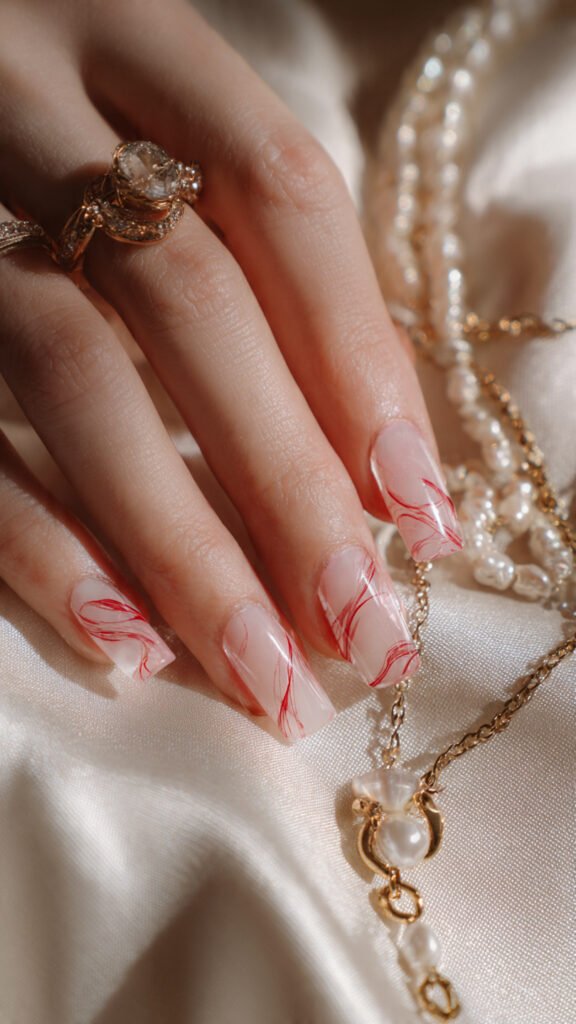 transparent-clear-base-nails-with-flowing-red-line