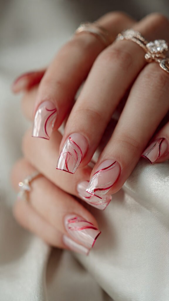 transparent-clear-base-nails-with-flowing-red-line