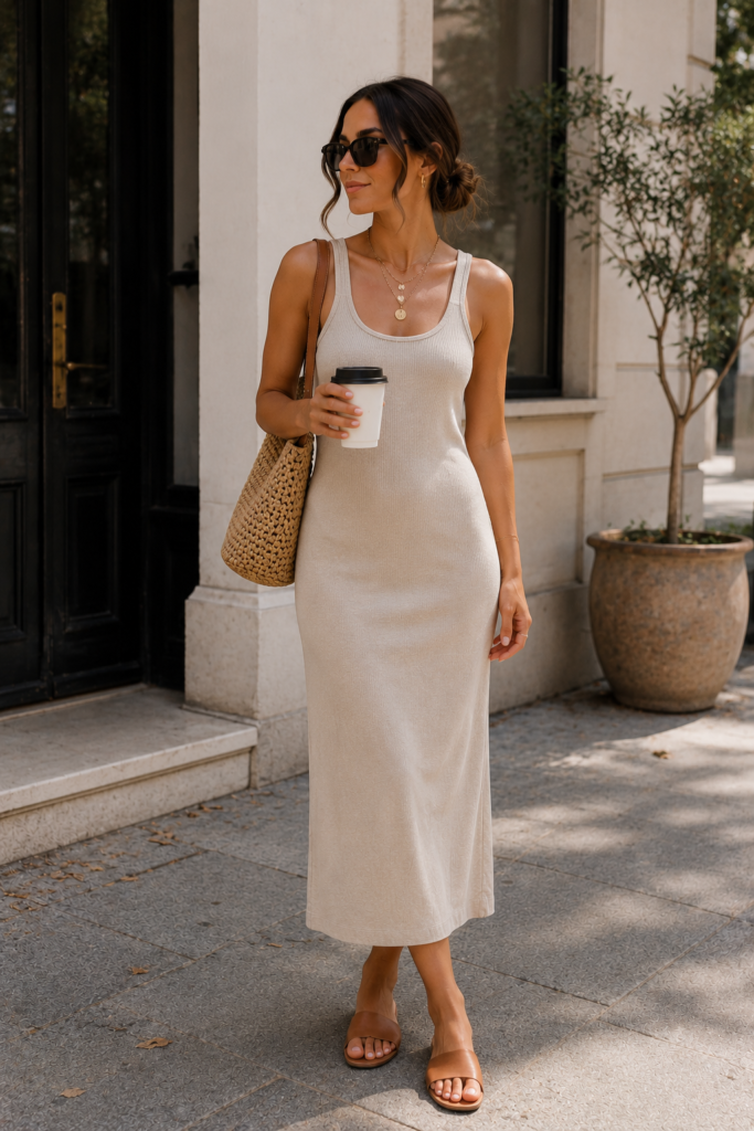 Simple Tank Dress With Layered Jewelry