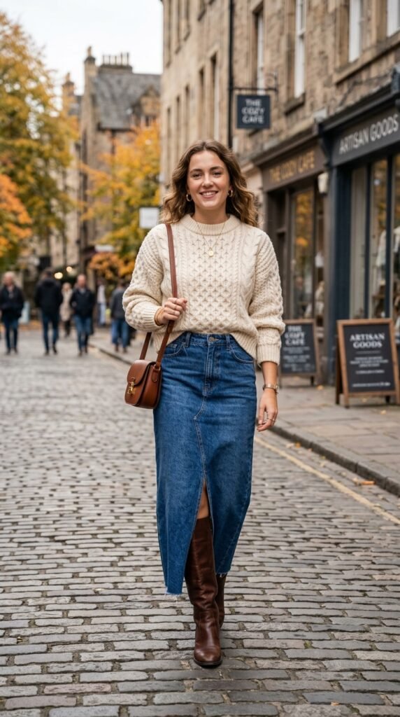 Cream_sweater_denim_skirt_boots Cream_sweater_denim_skirt_boots