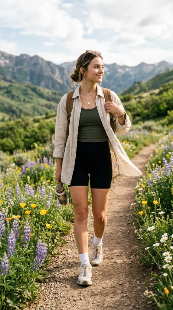 Bike Shorts and Oversized Button-Up Layer Bike Shorts and Oversized Button-Up Layer