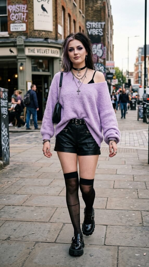 Lavender_sweater_leather_shorts_pastelgoth Lavender_sweater_leather_shorts_pastelgoth