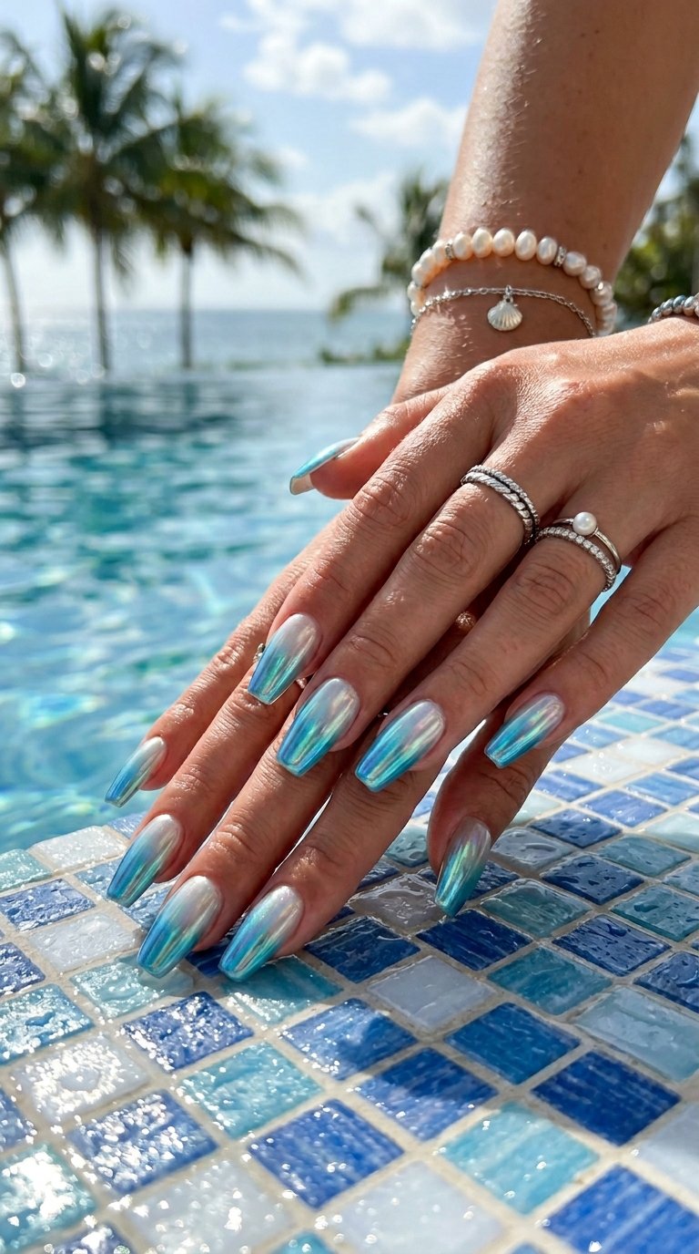 mermaid chrome nails