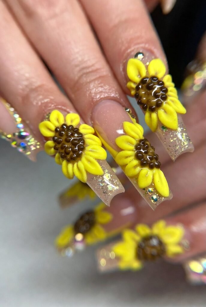 3d sunflower nails 3d sunflower nails