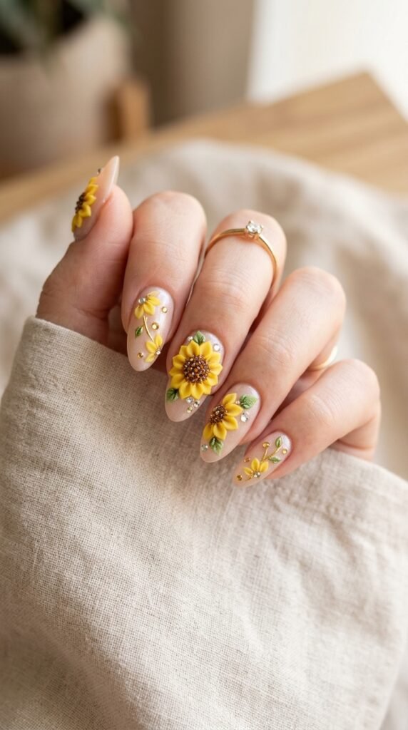 Rhinestone_3D_Sunflower_Nails Rhinestone_3D_Sunflower_Nails