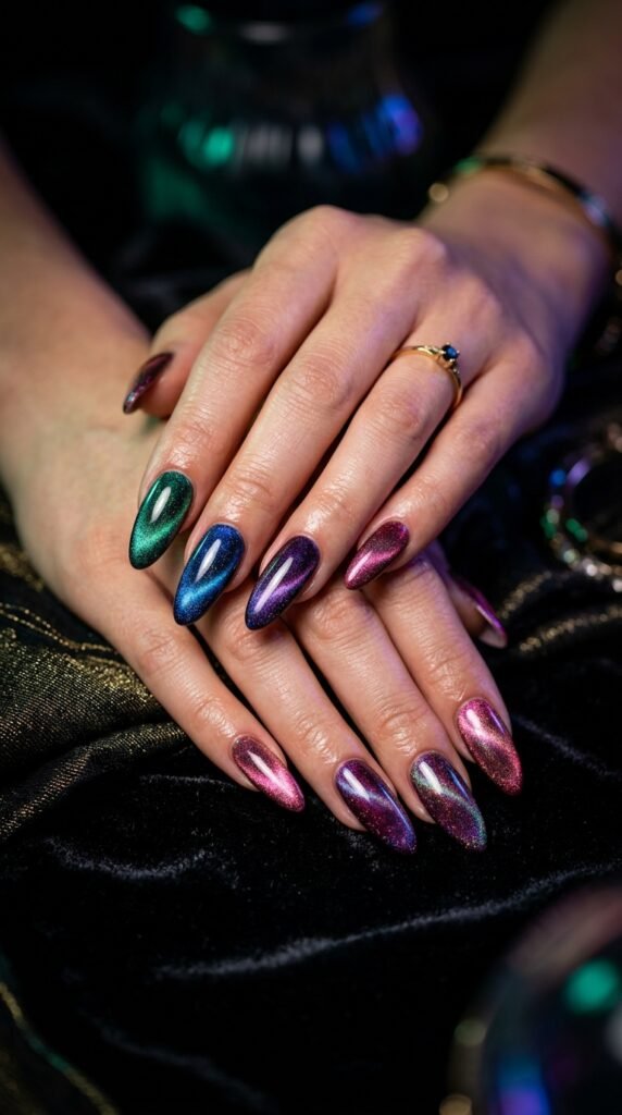 Velvet_cat-eye_rainbow_nails_ Velvet_cat-eye_rainbow_nails_