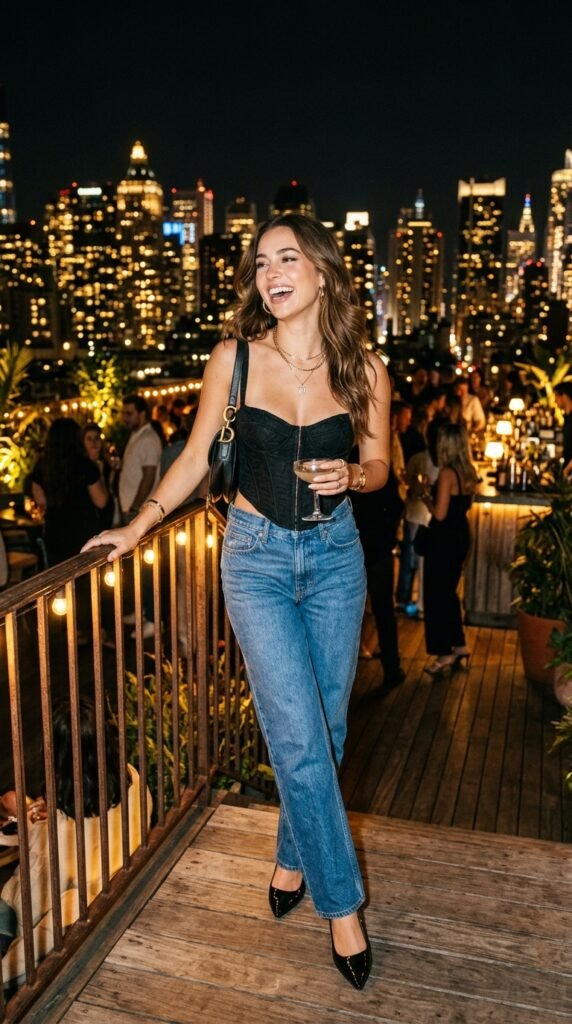 corset_top with relaxed straight leg denim corset_top with relaxed straight leg denim