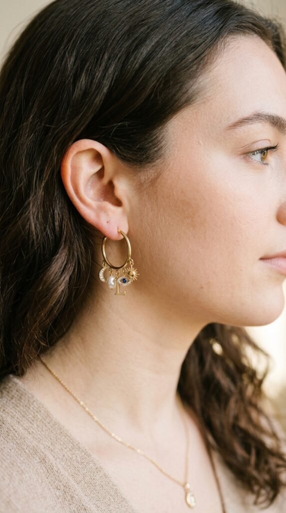 Woman_wearing_hoop_earrings with charms Woman_wearing_hoop_earrings with charms