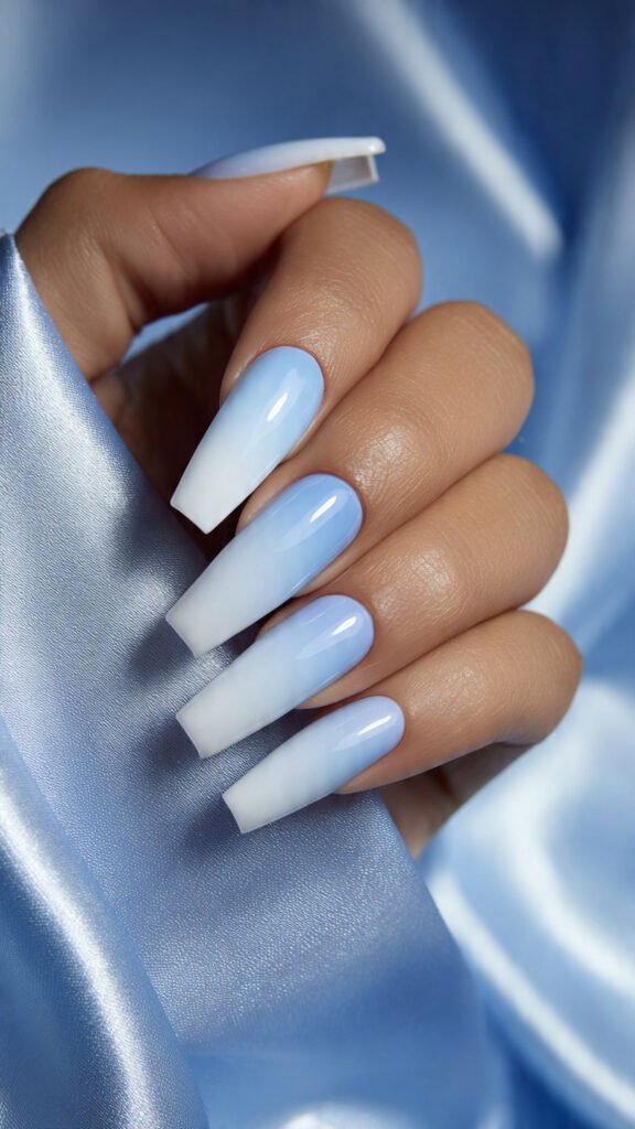 blue and white ombre nails