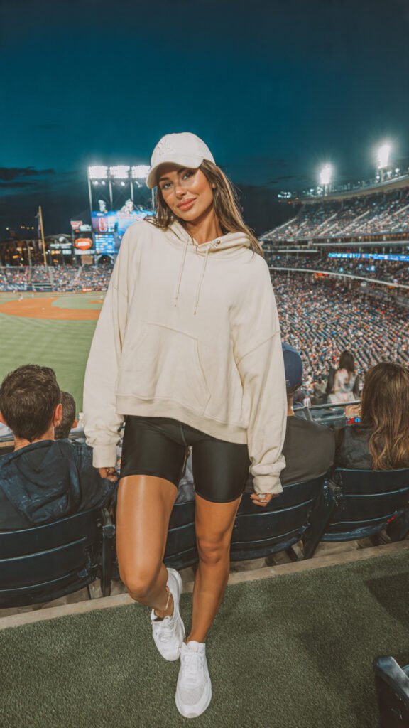 biker shorts and hoodie for baseball game