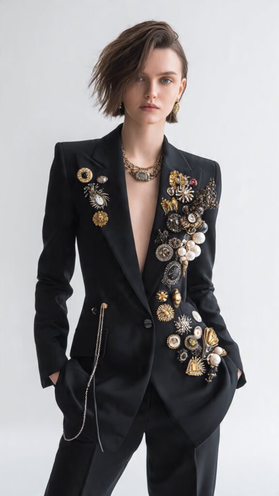 stackedbroochesonoutercoat