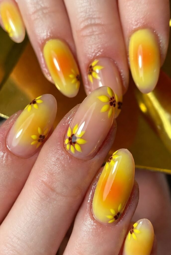 sunflower aura nails sunflower aura nails