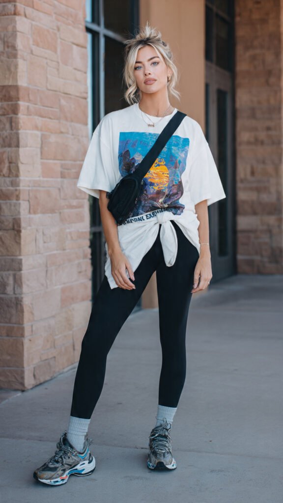 graphic tee and tights