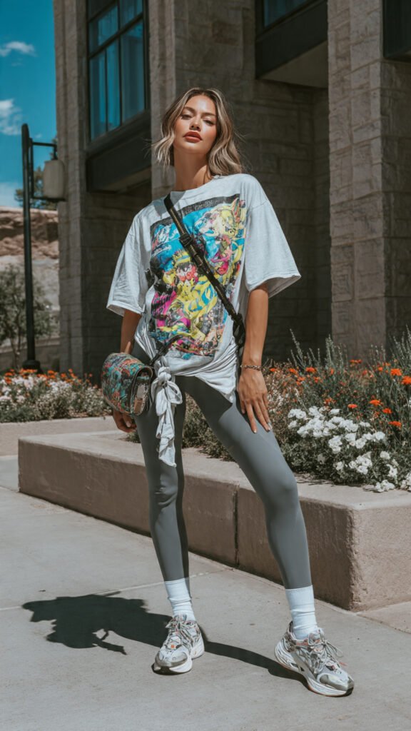 graphic tee and tights