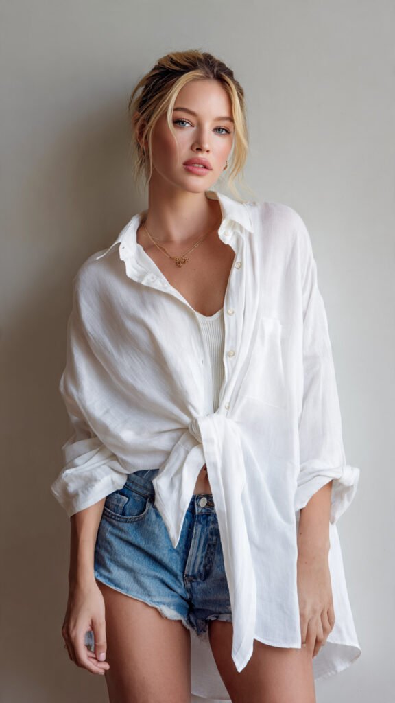 Oversized Button-Down and Denim Cutoffs