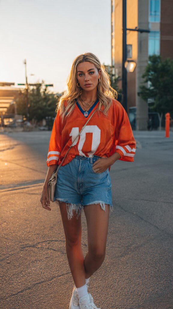 oversized jersey and denimshorts baseball outfit