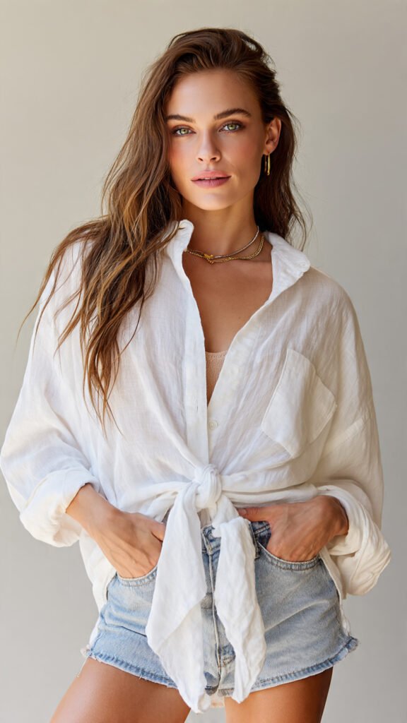 Oversized Button-Down and Denim Cutoffs