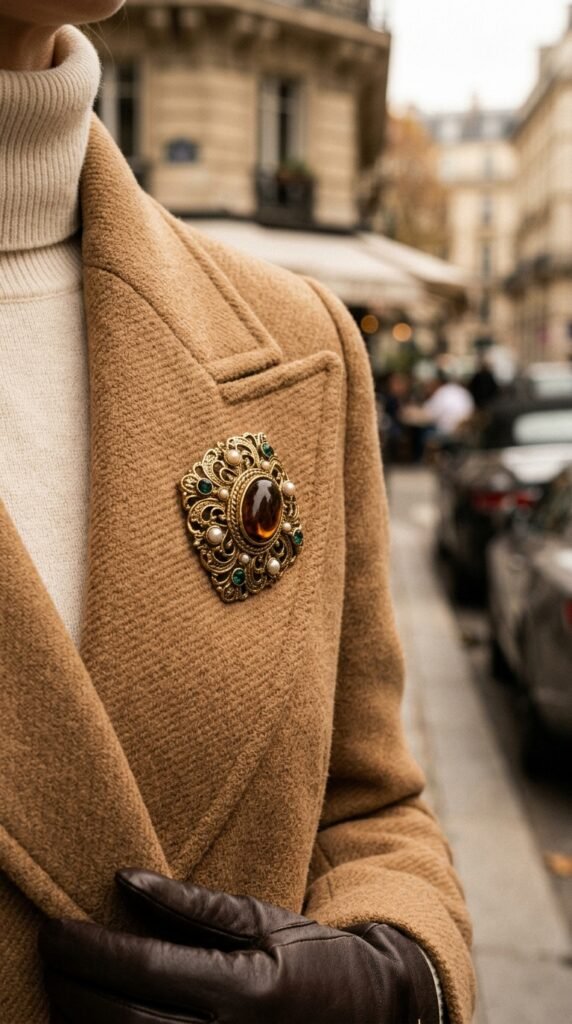 Brooch_on_wool_coat_ Brooch_on_wool_coat_